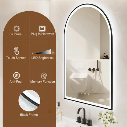 Funtouch Arched LED Bathroom Mirror 20"x30" with Front and Backlight, LED Bathroom Mirror with LightsAnti-Fog3 Colors, Memory,Shatterproof,UL Listed