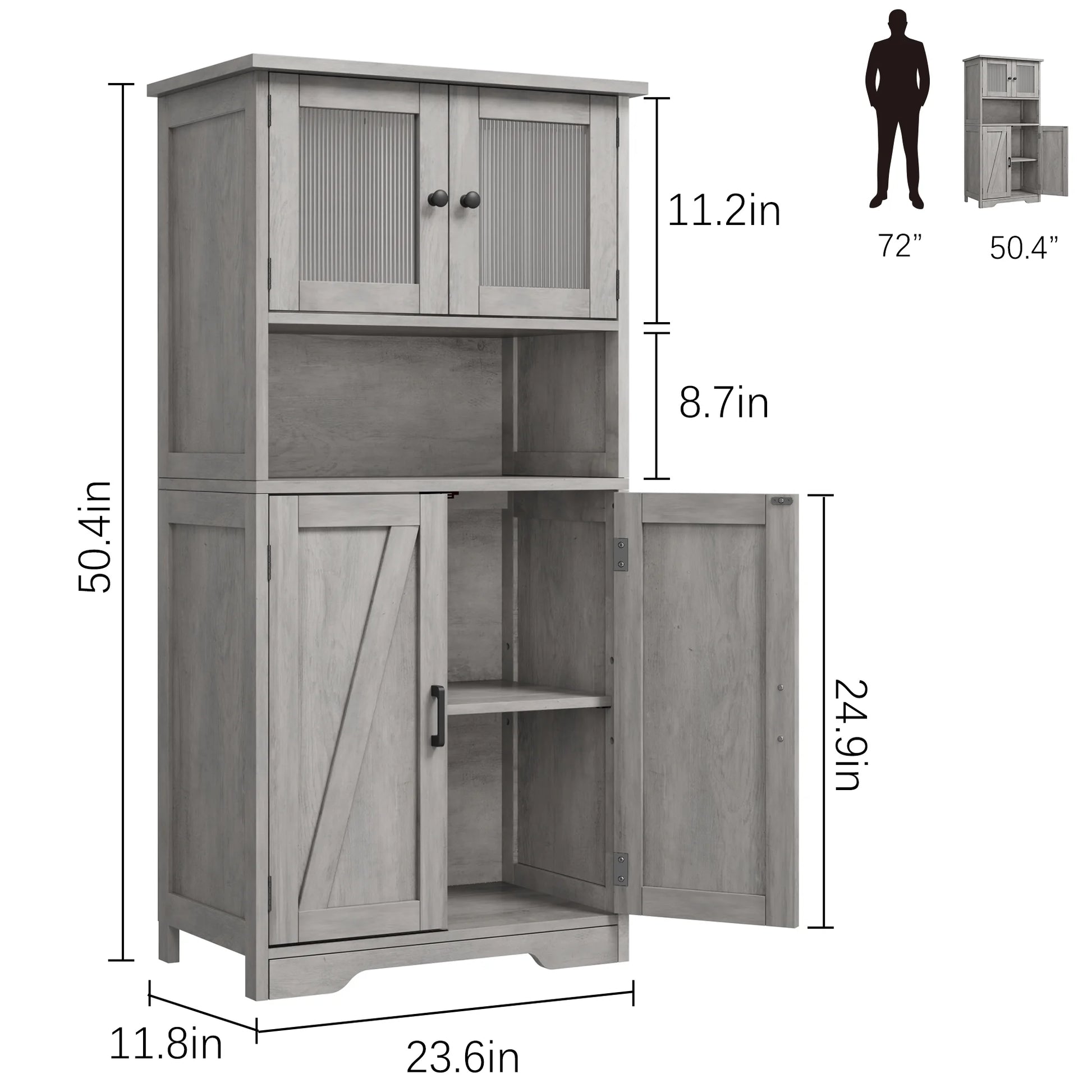 Kitchen Pantry Storage Cabinet with Doors and Shelves, 50.4" Freestanding Pantry Cabinets, Wooden Cupboard, Large Floor Cabinet for Bathroom, Kitchen, Dining Room, Living Room, Rustic Brown