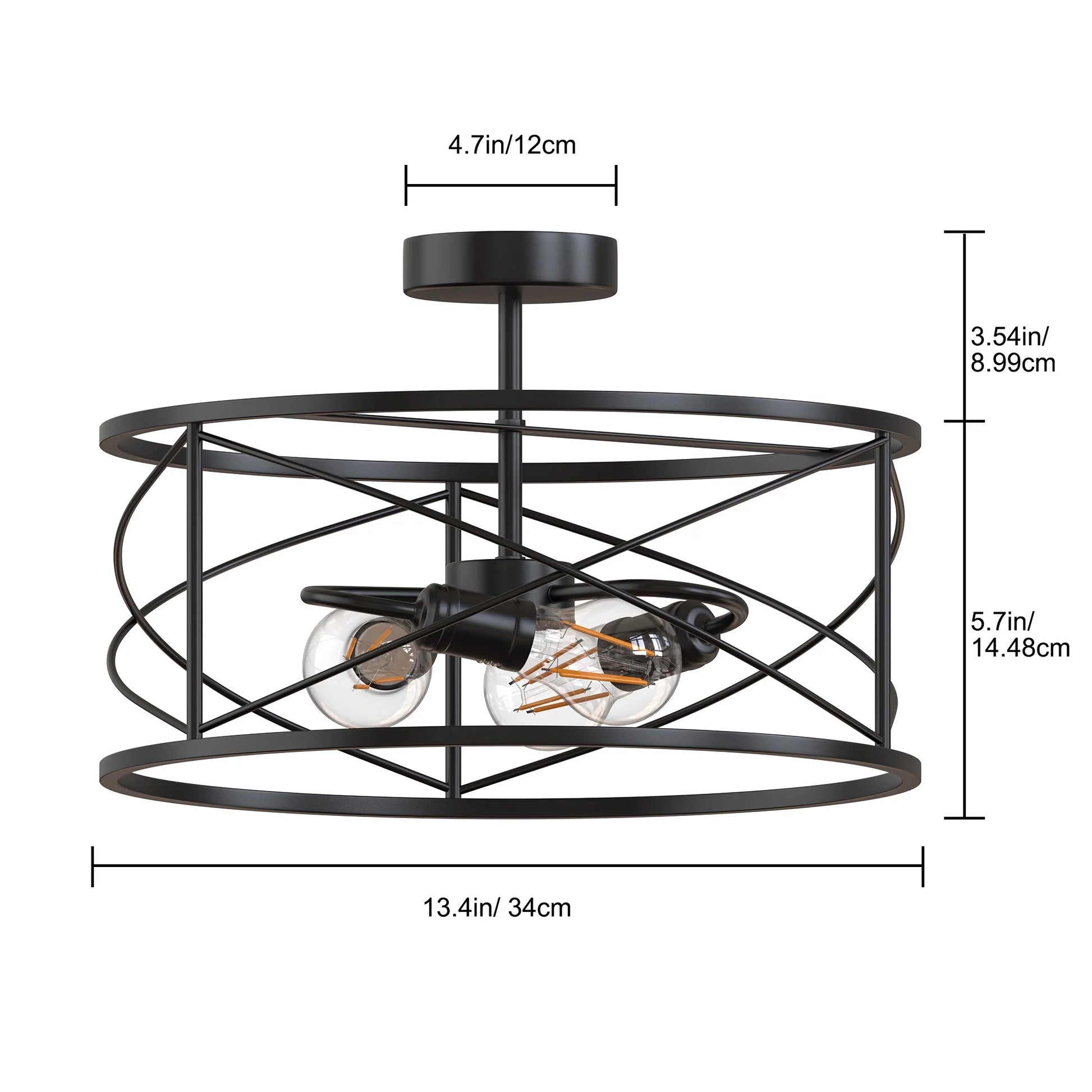 LOHASLED 3 Lights Black Vintage Retro Industrial Modern Farmhouse Lighting, Semi Flush Mount Ceiling Light Fixture with Metal Cage for Kitchen Bedroom Hallway Living Room Bathroom