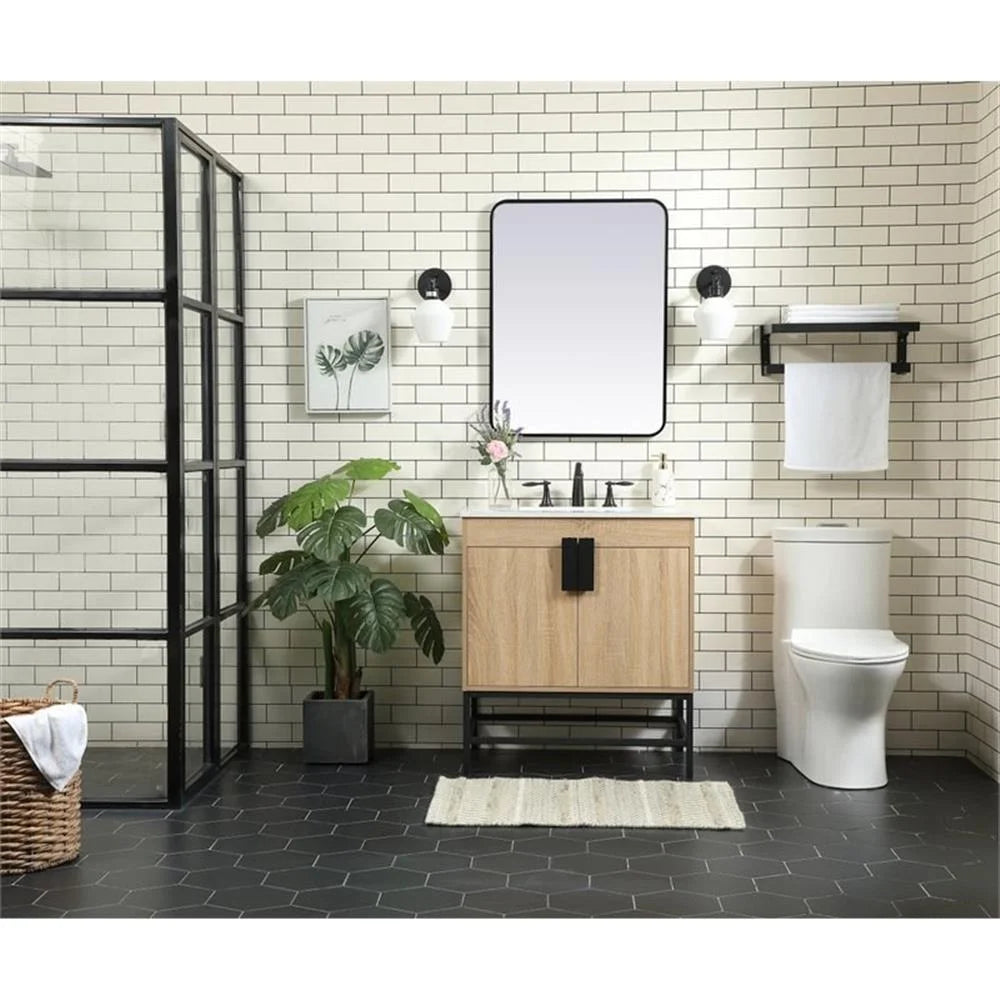 Elegant Decor Eugene 30" Aluminum MDF Single Bathroom Vanity in Mango Wood