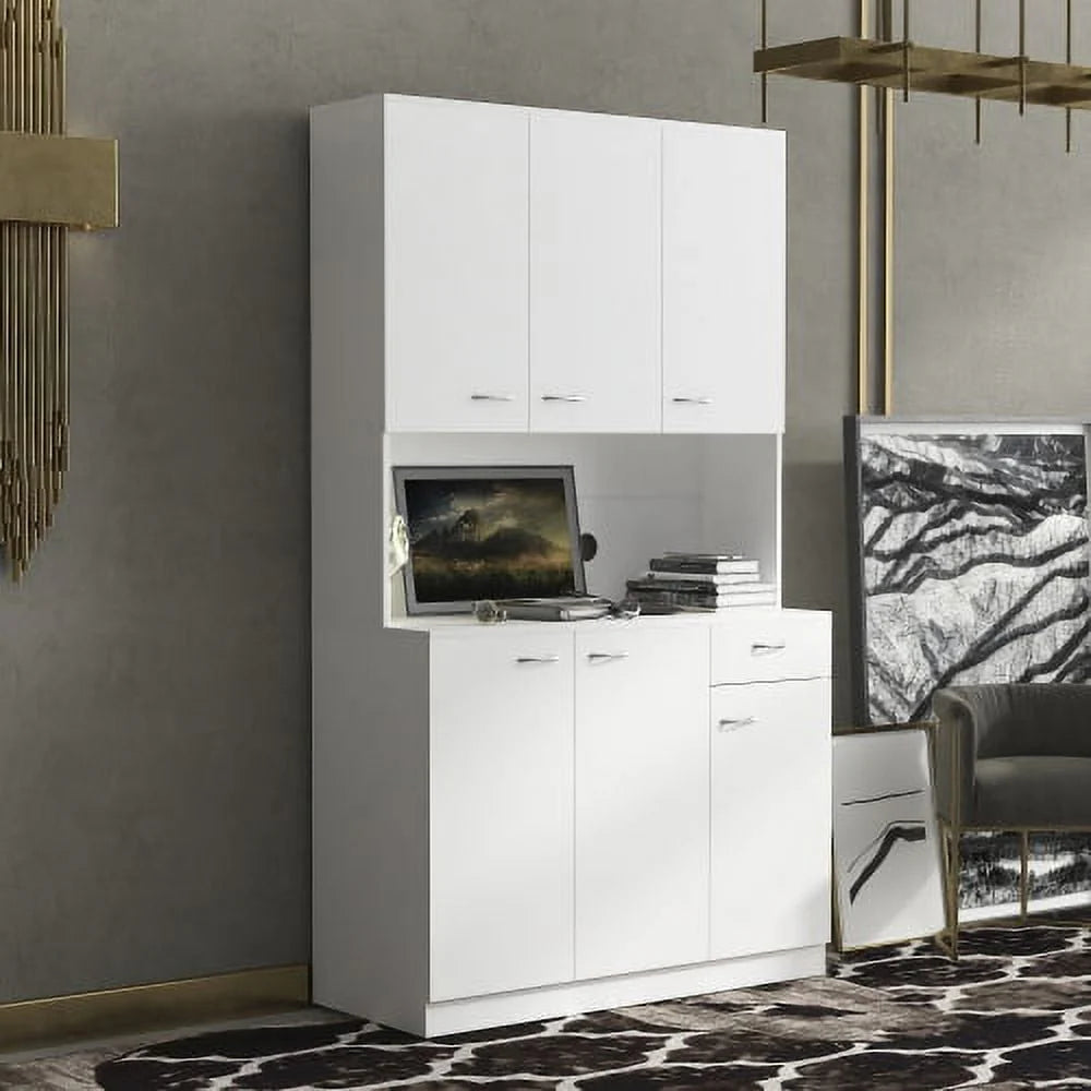 71" Tall Kitchen Storage Cabinet, Freestanding Kitchen Pantry Cabinet Cupboard with 6 Doors, 1 Open Shelf and 1 Drawer, Wood Storage Wardrobe, Organization Cabinet for Bedroom Kitchen Living Room