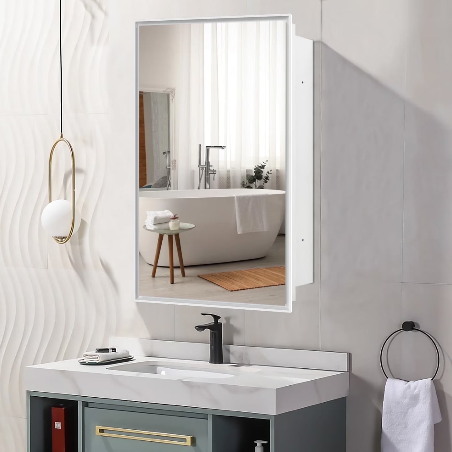 FUMANGO 16x26 Medicine Cabinet, Simple& Beautiful, Large Storage Space, Matte White for Bathroom Vanity