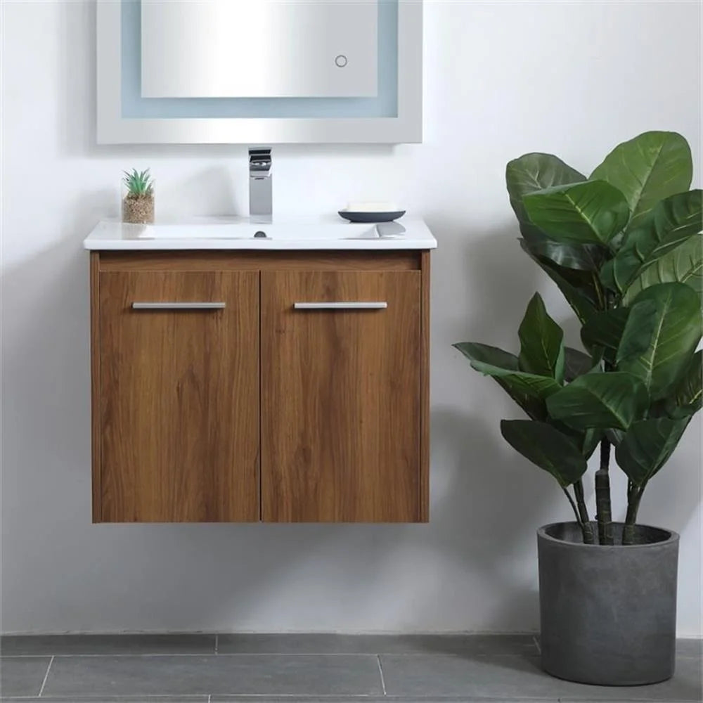 24 inch Single Bathroom Floating Vanity in Walnut Brown