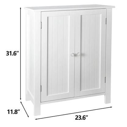 HomGarden 2-Door Bathroom Floor Storage Cabinet Side Cupboard W/Adjustable Shelves, 11.8'' W, White