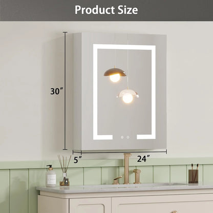 DEYGIA Medicine Cabinet with LED Mirror for Bathroom, 24''x30'' Aluminum, Wall Mounted Led Medicine Cabinet, Defog, Stepless Dimming, 3 Colors, 2 Outlets, 2USB (24'' x 30°?Single Door)