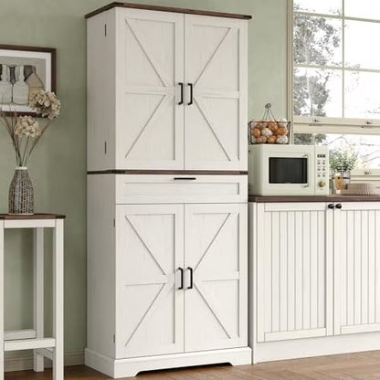 FUSOU 72'' Kitchen Storage Pantry Cabinet, Tall Storage Cabinet with 8 Door Shelves, 2 Cabinets and 1 Drawer, Freestanding Cupboard for Kitchen, Dining Room, Bathroom, Laundry