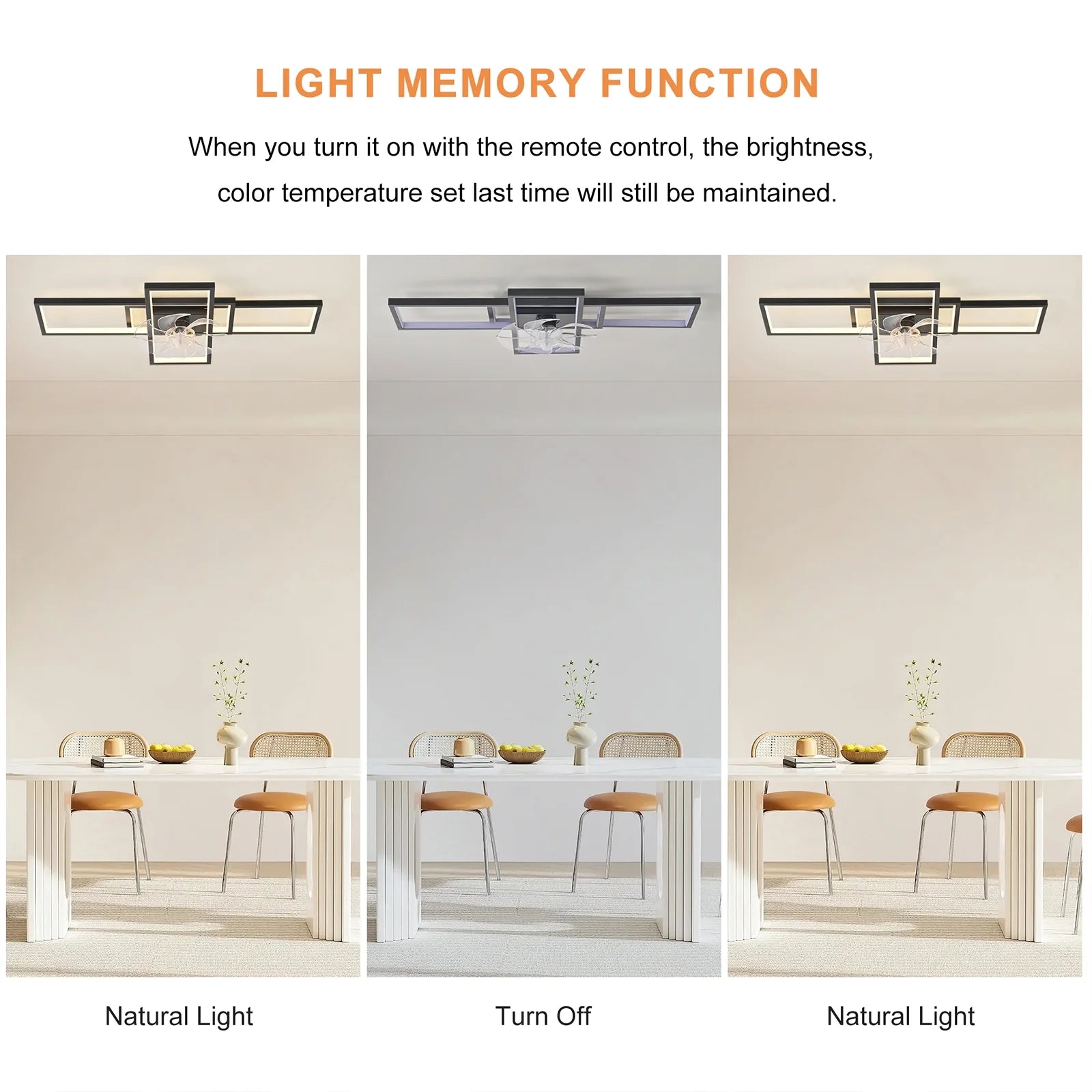 Garwarm Modern Black LED Ceiling Fan With Lights Low Profile 35" Dimmable Square with Remote Rectangle Light Fixture for Kitchen,Bathroom,Balcony,Living Room
