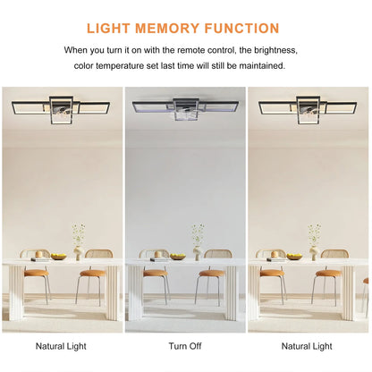 Garwarm Modern Black LED Ceiling Fan With Lights Low Profile 35" Dimmable Square with Remote Rectangle Light Fixture for Kitchen,Bathroom,Balcony,Living Room
