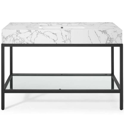 Modway Kingsley 50" Black Stainless Steel Bathroom Vanity in Black White