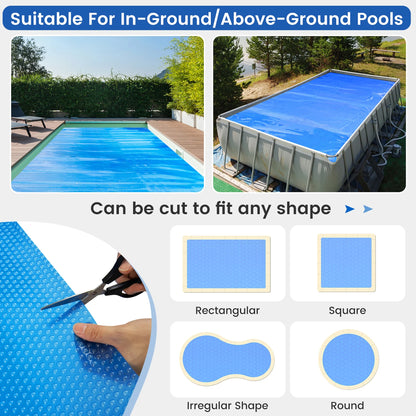 Costway 16x32 ft Rectangular Pool Solar Cover 12 Mil Heat Retaining Blanket with Carry Bag