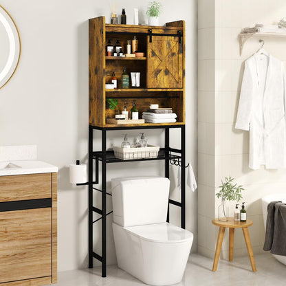 furlinkhm Over The Toilet Storage Cabinet,Bathroom Rack Organizers with Adjustable Shelf,5-Tier Bathroom Space Saver Over Toilet with Door for Bathroom, Restroom, Laundry,22.6"9.4"72.8"