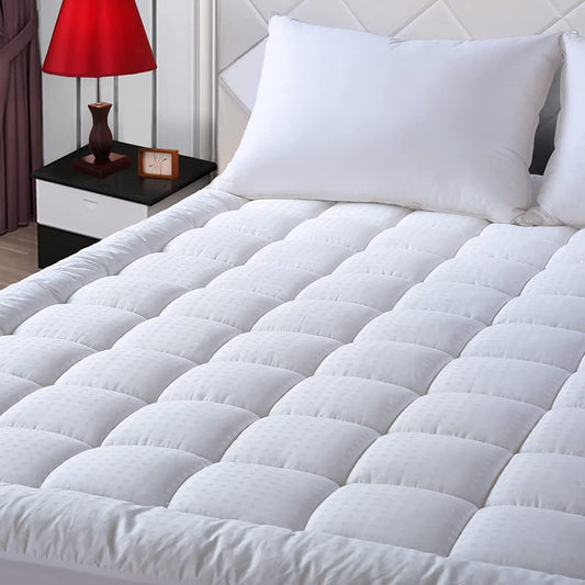 Queen Size Mattress Pad Pillow Top Mattress Cover Quilted Fitted Mattress Protector Cotton Top Stretches up 8-21" Deep Pocket Cooling Mattress Topper (60x80 inch, White)