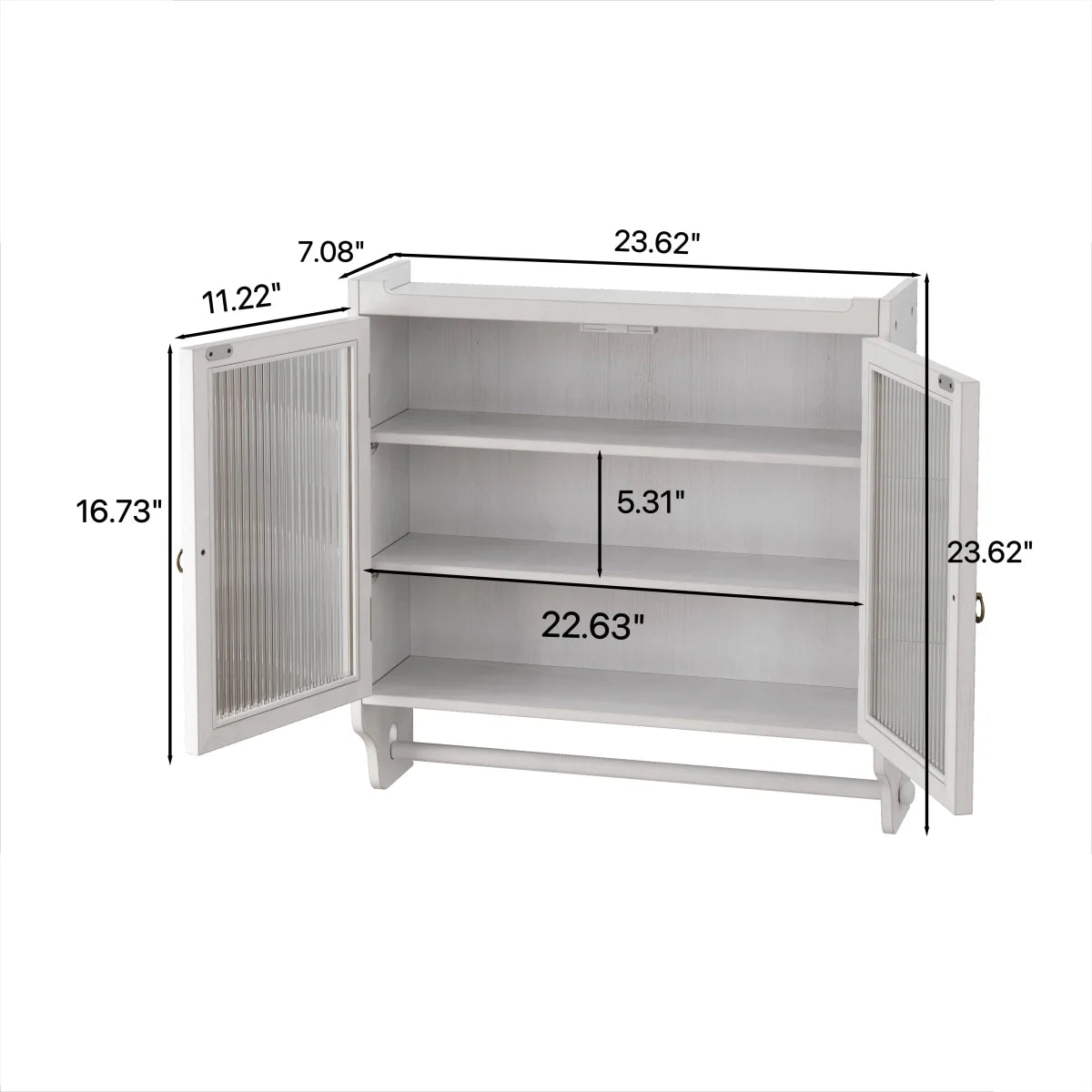 GZXS Solid Wood Wall Cabinet with 2 Tempered Glass Doors, 3-Tier Storage Organizer for Bathroom, Entryway, Kitchen, Dining Room, 24.8"L x 7.08"W x 23.62"H, White Washed