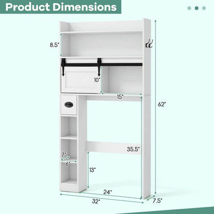 Resenkos Over The Toilet Storage Cabinet with Sliding Barn Door and Adjustable Shelves-White, Bathroom Cabinet Organizer