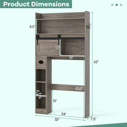 Topcobe Over The Toilet Storage Cabinet with Sliding Barn Door and Adjustable Shelves, Bathroom Furniture, Bathroom Shelves, White