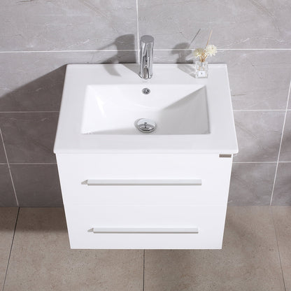 Wonline 24" Wall Mounted Bathroom Vanity with Sink, White Cabinet with Two Drawer and Mirror Chrome Faucet