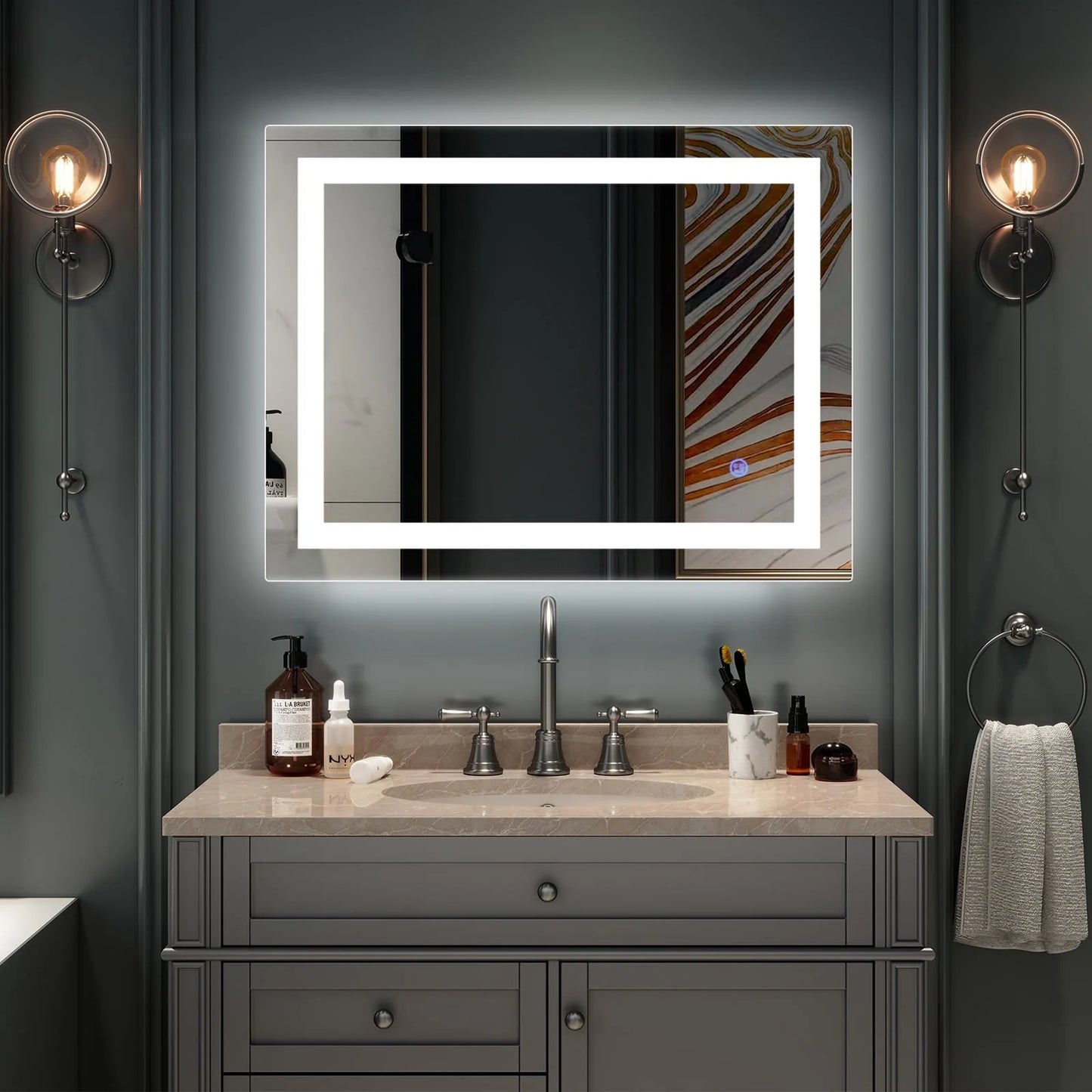 Ktaxon 32"x24" LED Lighted Bathroom Wall Mounted Mirror Vanity or Bathroom Wall Hanging Rectangle Vertical Mirror,Anti Fog+IP67 Waterproof