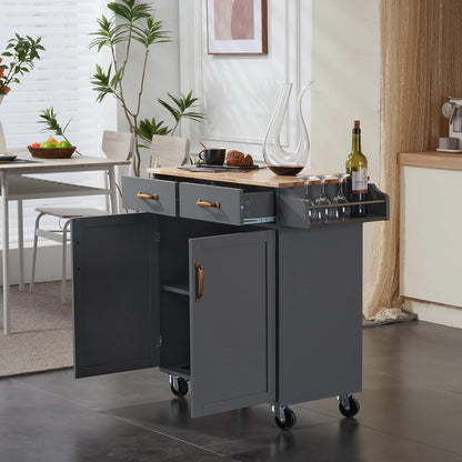Ktaxon Rolling Trolley Cart Kitchen Island with Spice Rack, Towel Rack & Drawer, Wooden Storage Cabinet with Caster Wheels Gray
