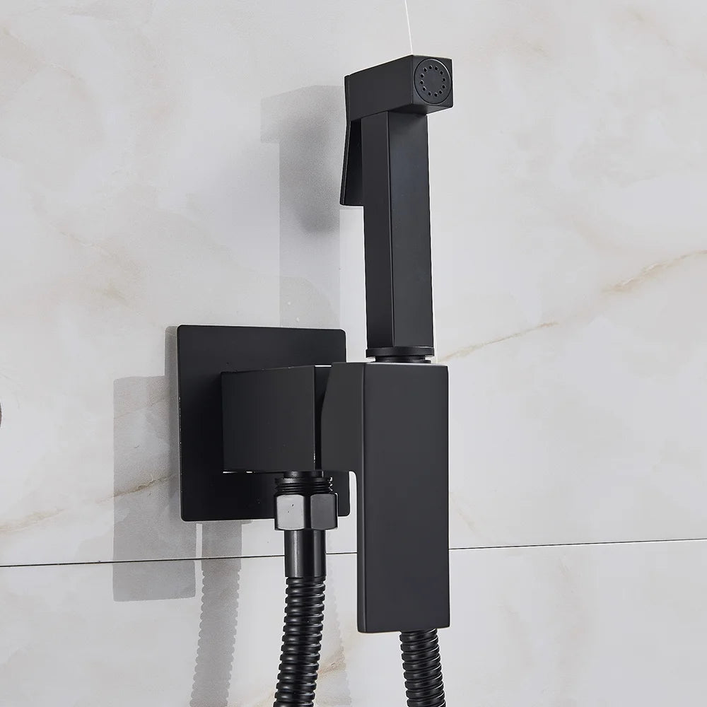 Bidet Faucet Brass Shower Tap, Washer Mixer Cold Hot Water Mixer Crane Square Shower Sprayer Head Tap Toilet Faucets ,360 Rotation
