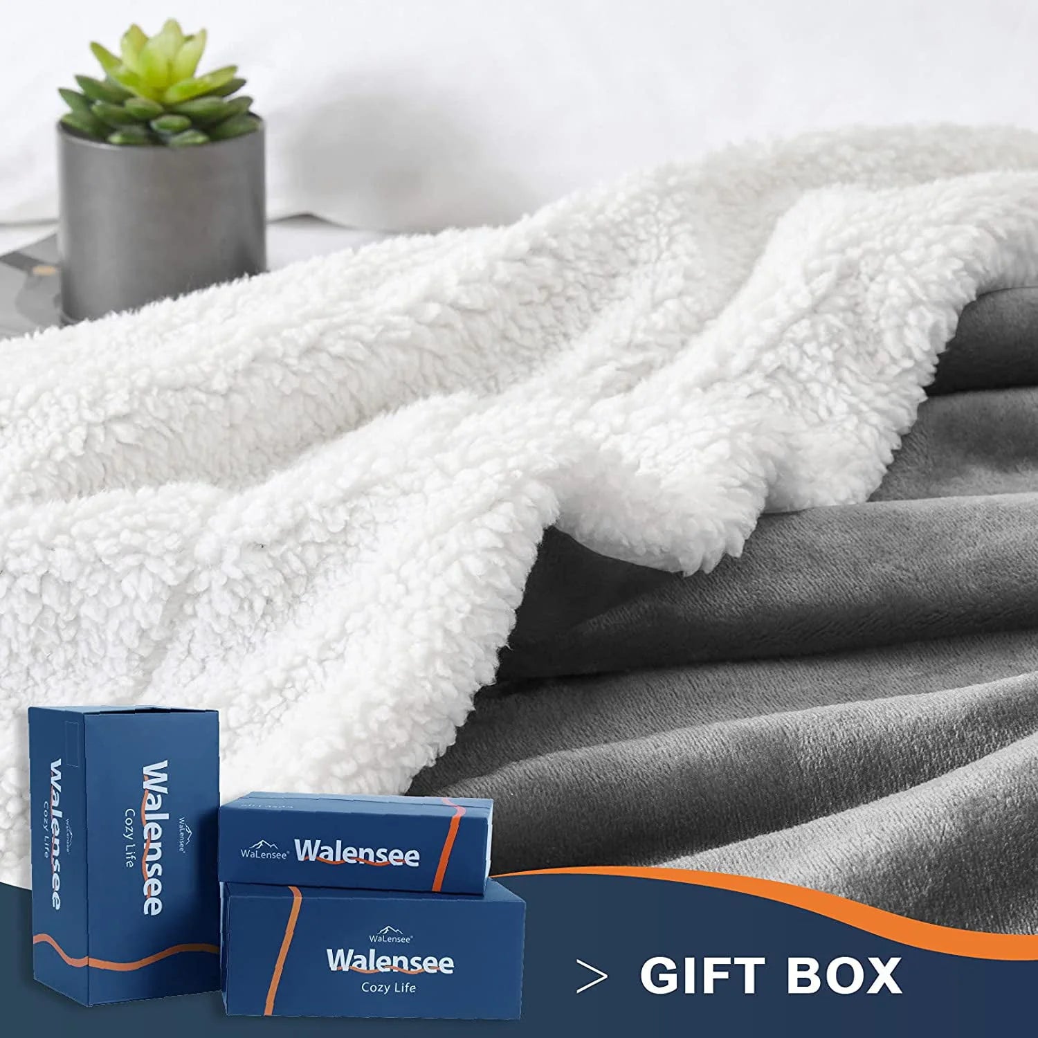 Walensee Sherpa Fleece Bed Blanket, Fluffy, Soft, Plush, Throw 50"60", Grey, Machine Wash