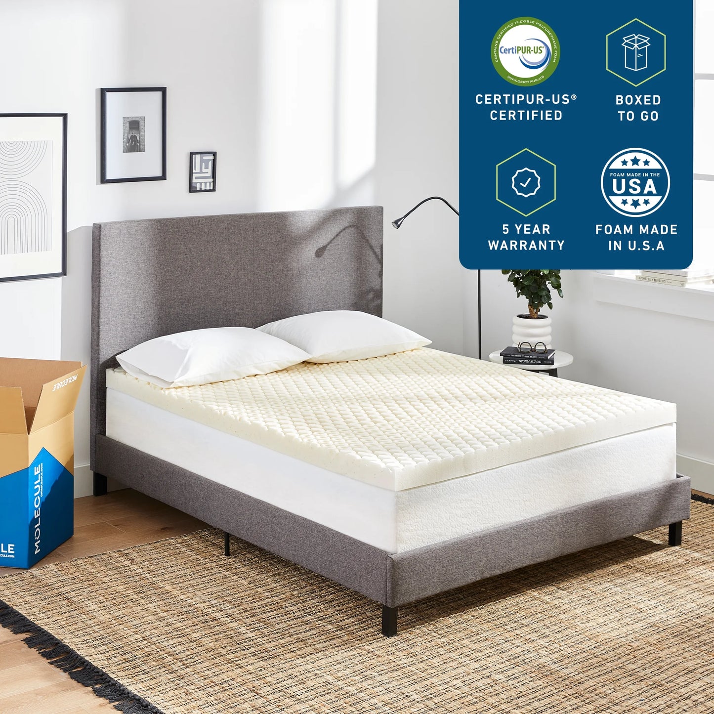 MOLECULE 3" CopperWELL Cooling Gel Infused Memory Foam Mattress Topper, Queen