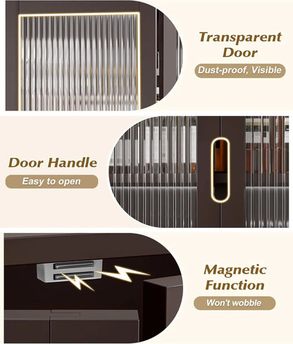 Bathroom Wall Cabinet with 2 Frosted Door,Bamboo Medicine Organizer with Open Compartment,Over The Toilet Storage Shelf Space Saver (Brown)