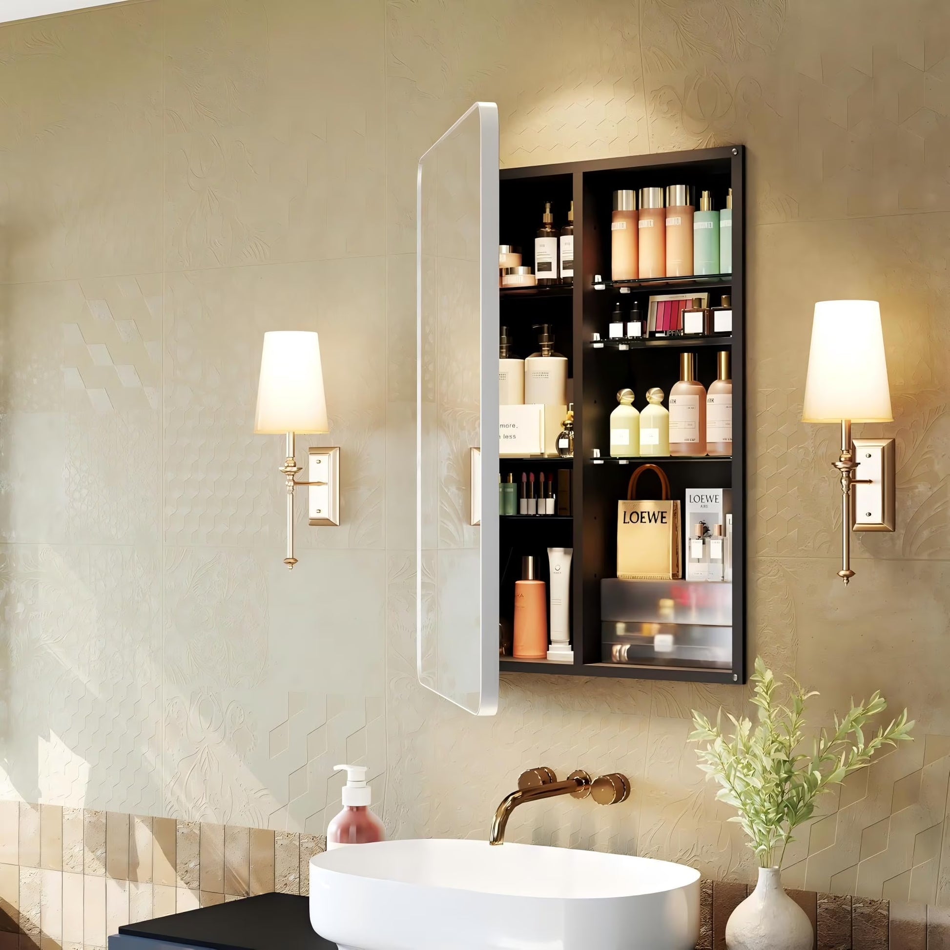 Joqixon Recessed Medicine Cabinets for Bathroom with Mirror: 16x24 Wall Mount Mirrored Vanity Chest - 16 x 24 inch Small Storage Cabinet with Adjustable Shelves