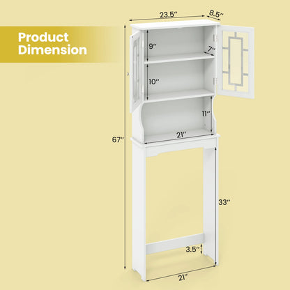 Costway Over the Toilet Storage Bathroom Spacesaver Cabinet Tower Organizer Shelf & Doors White