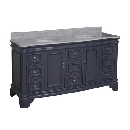 Katherine 72" Double Bathroom Vanity with White Cabinet and Carrara Marble Top
