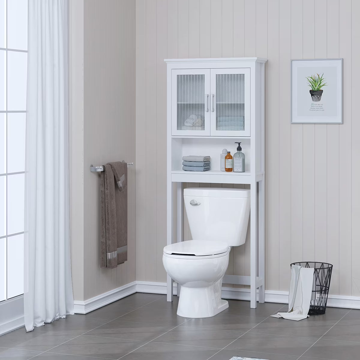 Spirich Bathroom Cabinets over the Toilet Shelf, Freestanding Space Saver Organizer with Tempered Glass for Bathroom White