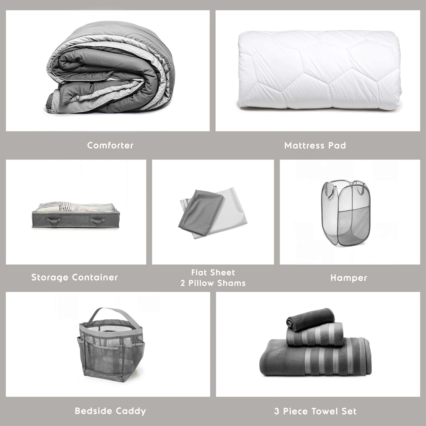 Ravure College Dorm Room Essentials Complete Set, Twin XL Comforter Set, Dorm Bedding, Twin Xl Bed In a Bag Comforter Set with All Dorm Accessories and Bedding, Grey