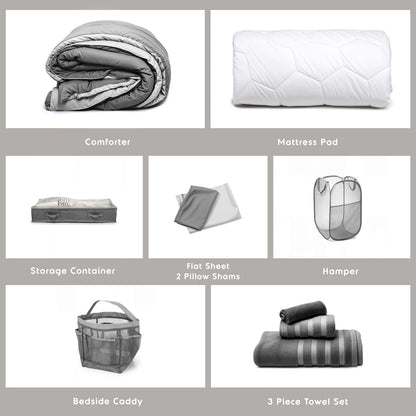 Ravure College Dorm Room Essentials Complete Set, Twin XL Comforter Set, Dorm Bedding, Twin Xl Bed In a Bag Comforter Set with All Dorm Accessories and Bedding, Grey