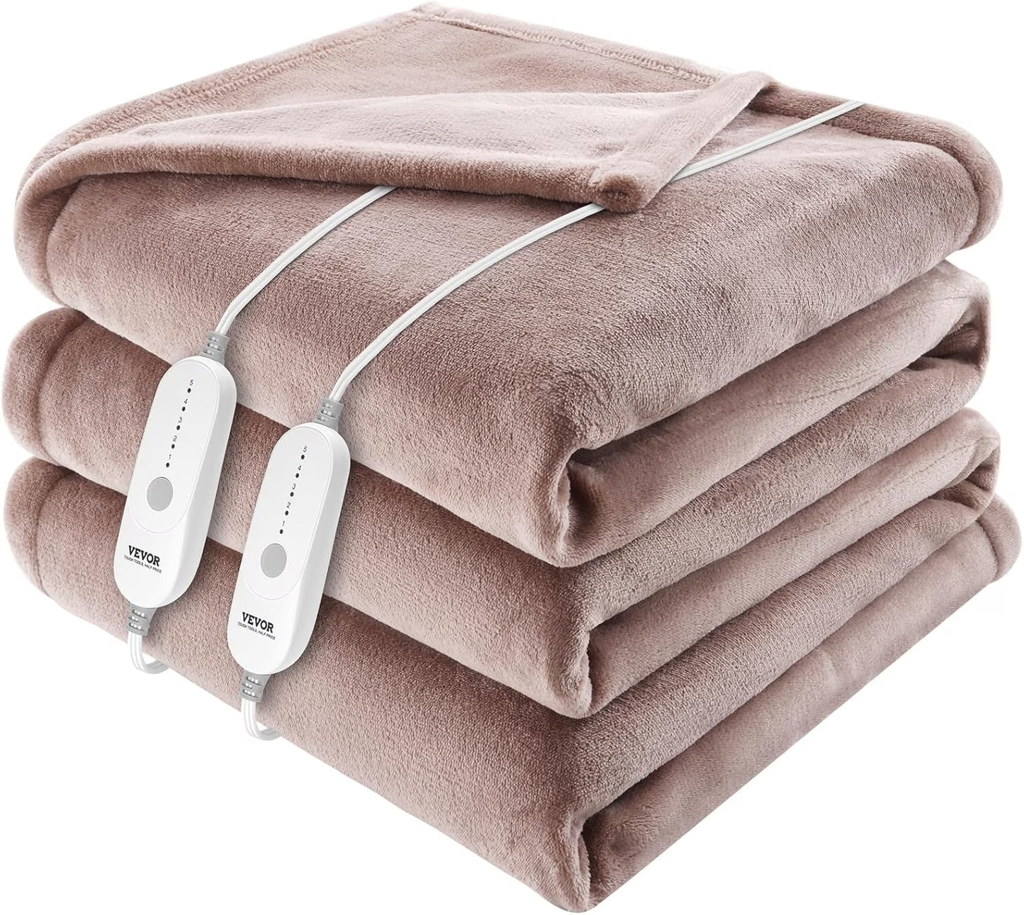 VEVOR Heated Blanket, 100"x90" King, Flannel, 10H Timer, 5 Heat Levels, Dual Control, Washable, ETL/FCC Certified (Beige)