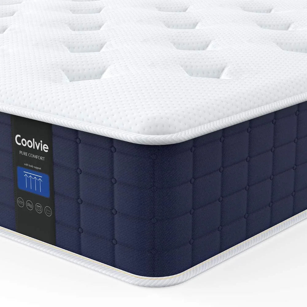 Queen Size Mattress, Coolvie 10 inch Hybrid Mattress in a Box, with Memory Foam and Pocket Springs, Medium Firm, for Adults and Kids