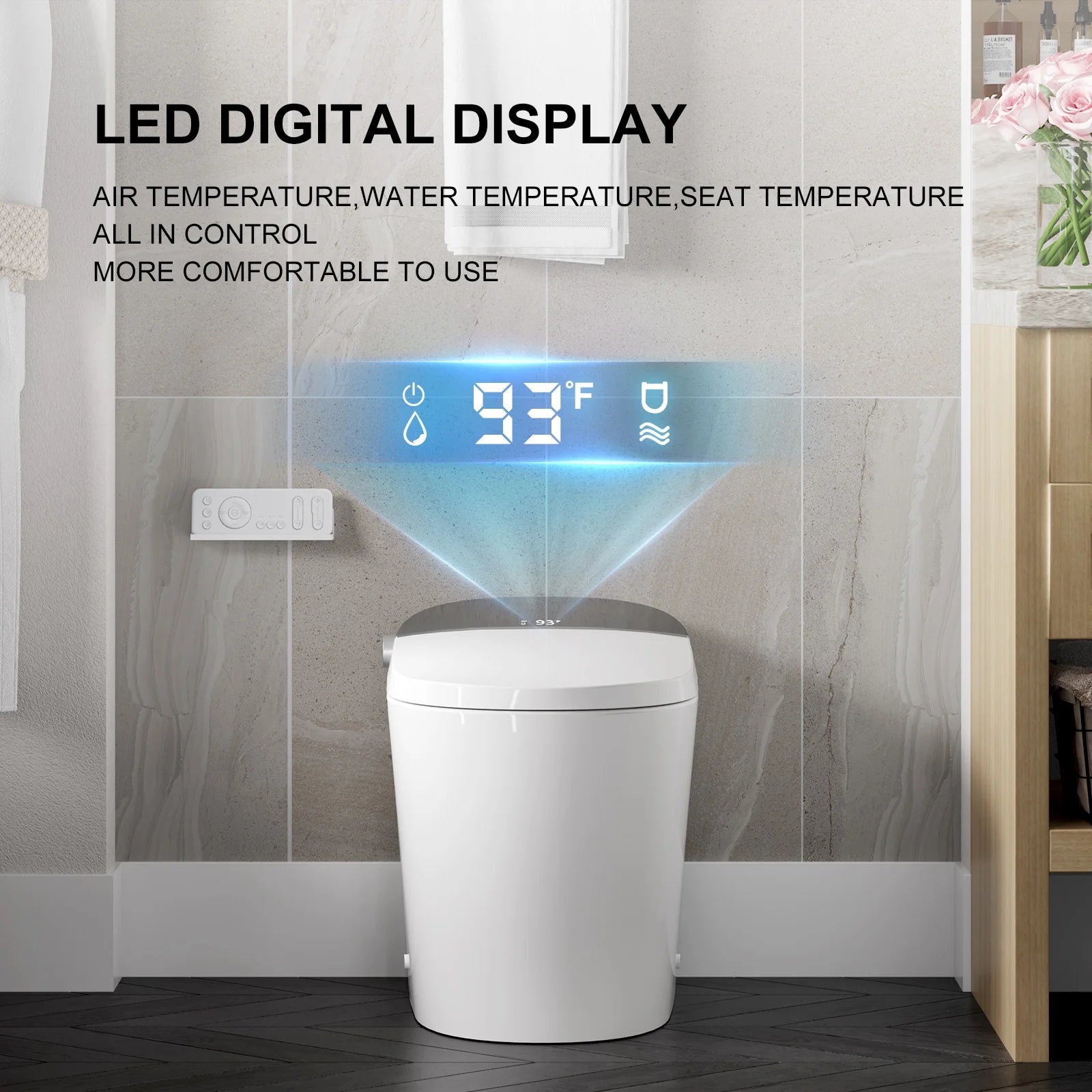Bidet Smart Toilet with Heat Seat, Auto Flush, Dryer, LED Display T03 One Piece Elongated