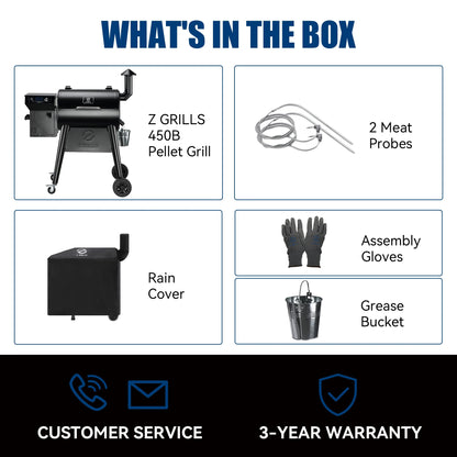 Z GRILLS 459 sq. in. Wood Pellet Grill & Smoker 450B with PID 3.0 Controller, Meat Probes, Rain Cover