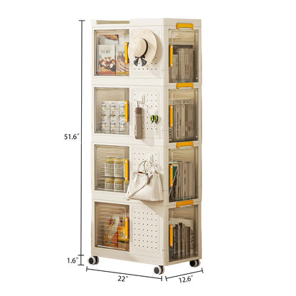 4-Tier Narrow Rolling Storage Cart with 8 Doors & Movable Wheels - Compact Bathroom & Kitchen Organizer for Small Spaces, Cream