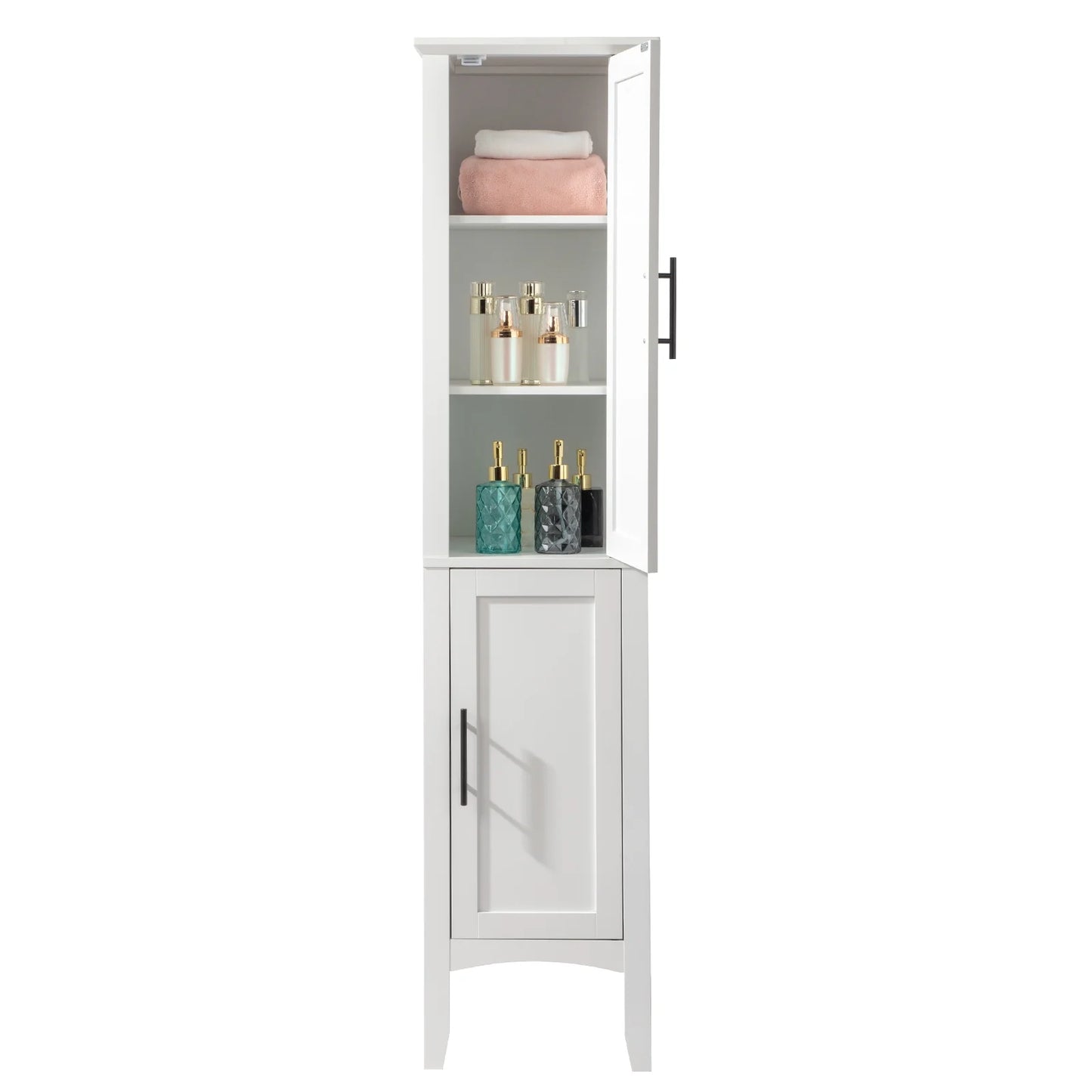 Ktaxon Bathroom Storage Cabinet Narrow Tall, Freestanding Cabinet Storage Tower with 2 Door, White