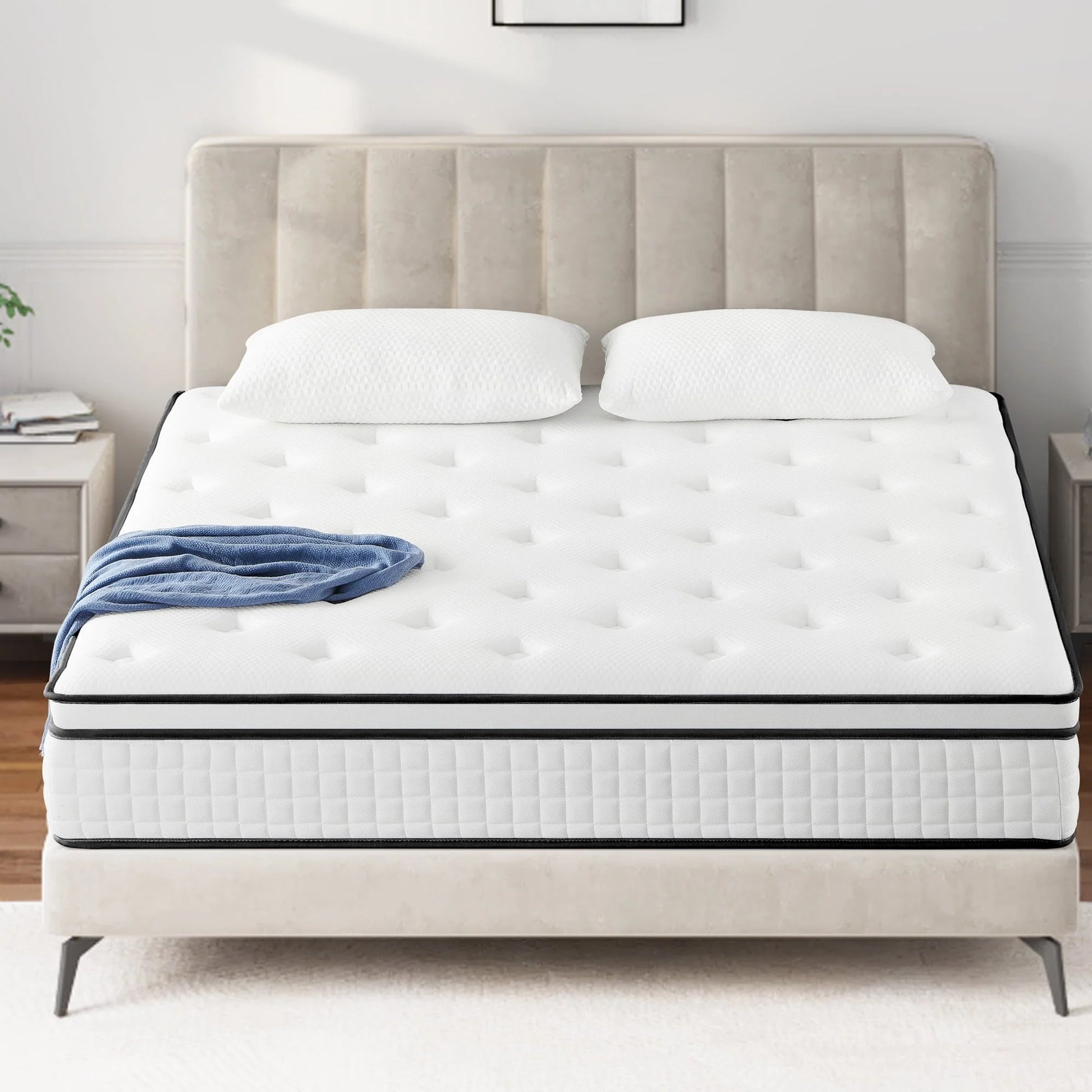 Queen Mattress, Madinog 12" Hybrid Mattress,Innerspring and Gel Memory Foam