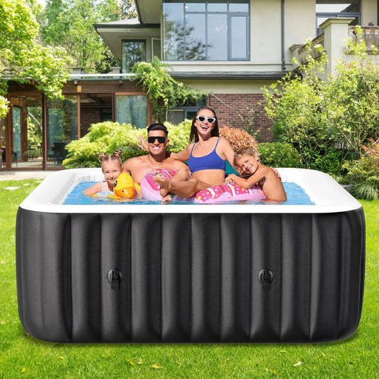73" X 73" X 25" Inflatable Hot Tub for 4-6 Person Square, 240 Gallon Large Portable Hottub Spa with 130 Bubble Air Jets, Blow Up Spa Bathtub with LED Control Panel, 2 Filter, Temperature up to 104° F