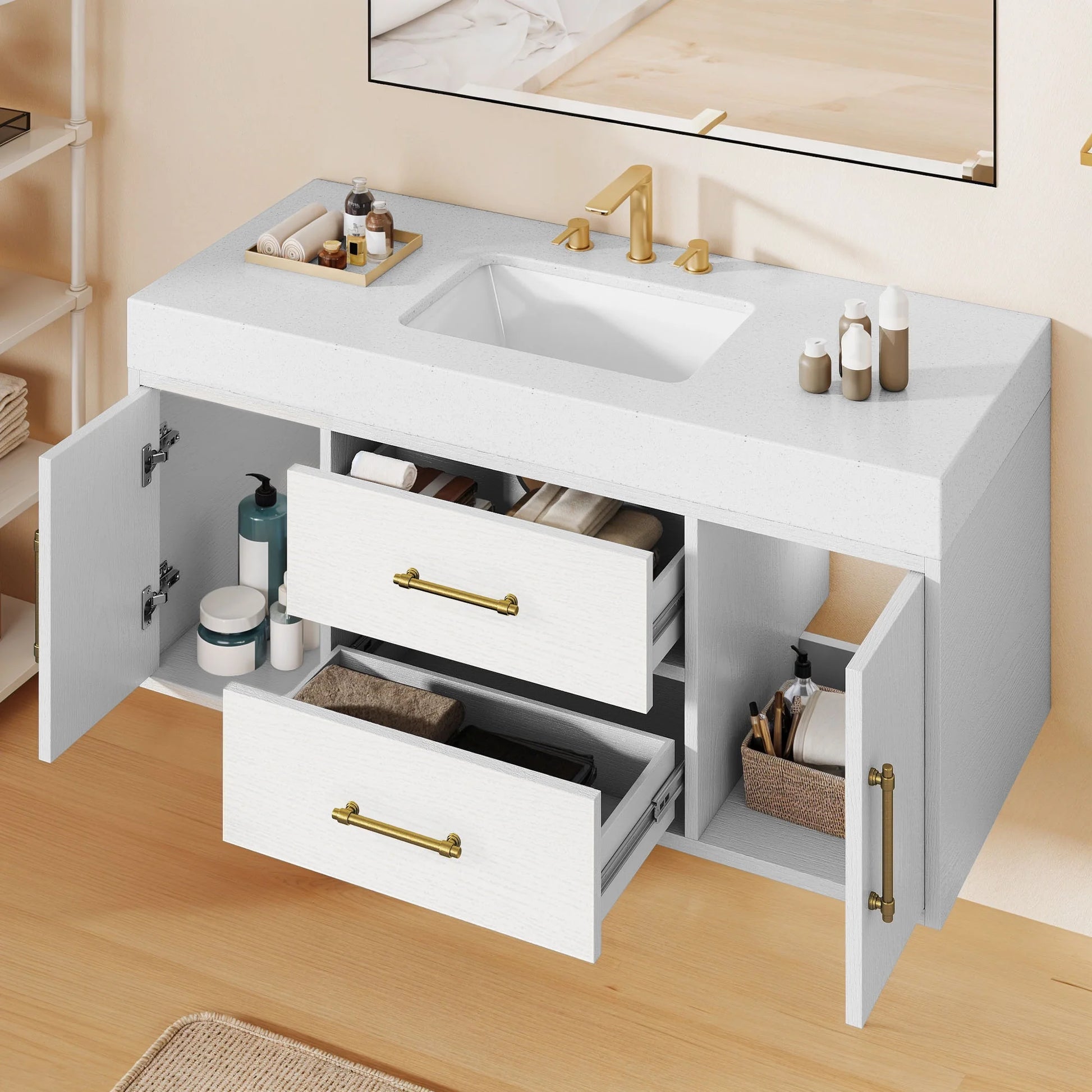Craftian 48 inch Wall Mounted Bathroom Vanity 2 Doors & 2 Drawers, Floating Bathroom Cabinet, White