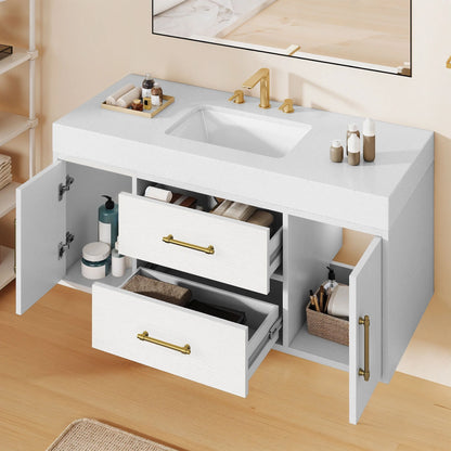 Craftian 48 inch Wall Mounted Bathroom Vanity 2 Doors & 2 Drawers, Floating Bathroom Cabinet, White