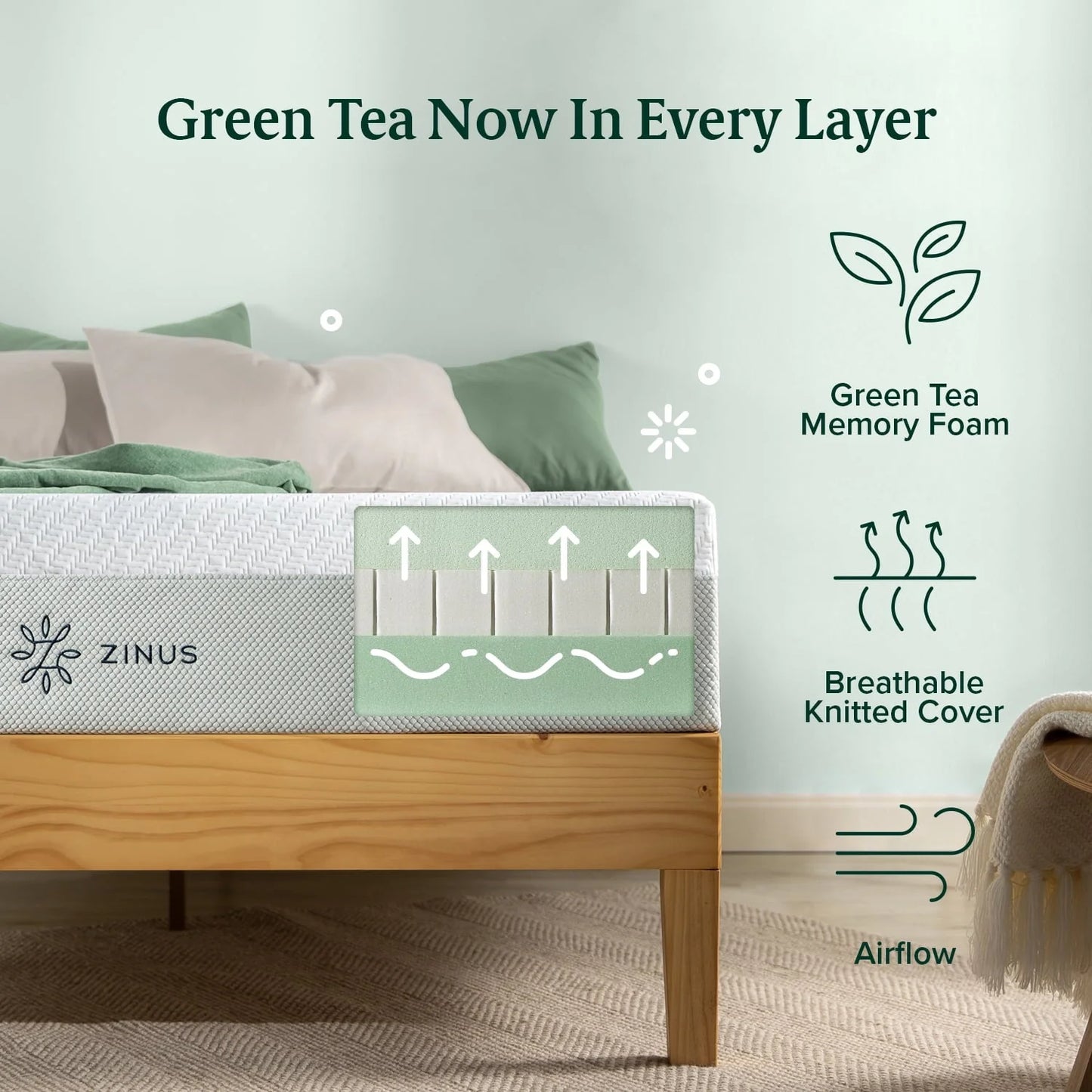 Zinus 10" Green Tea Luxe Queen Memory Foam Mattress, Made in the USA of US Foam and Global Materials