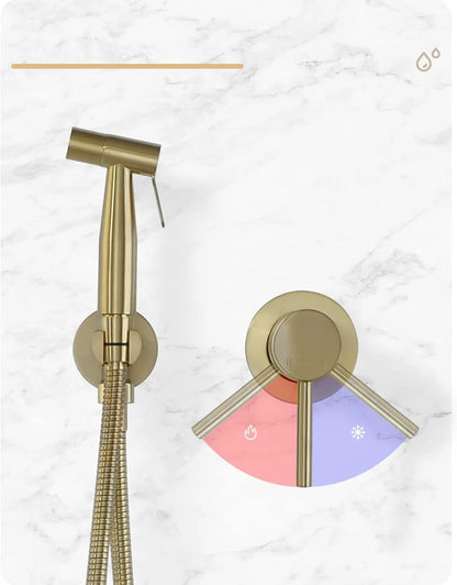 Bidet Faucet, Wall Mounted 2 Holes Brushed Gold Muslim Ducha Higienica Hot Cold Water Mixer Tap Handheld Toilet Washer Faucets
