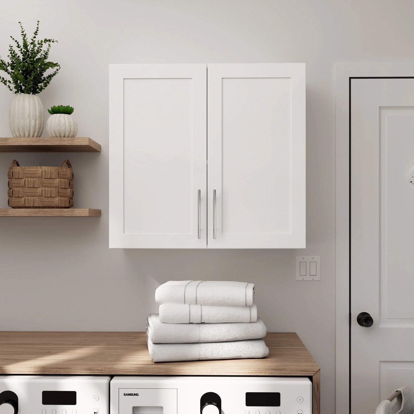 Prepac Elite 32" H Wall Cabinet with Panel Doors, White Storage Cabinet, Bathroom Cabinet, Pantry Cabinet with with 1 Adjustable Shelf 12.75" D x 32" W x 30" H, WSUR-1003-1