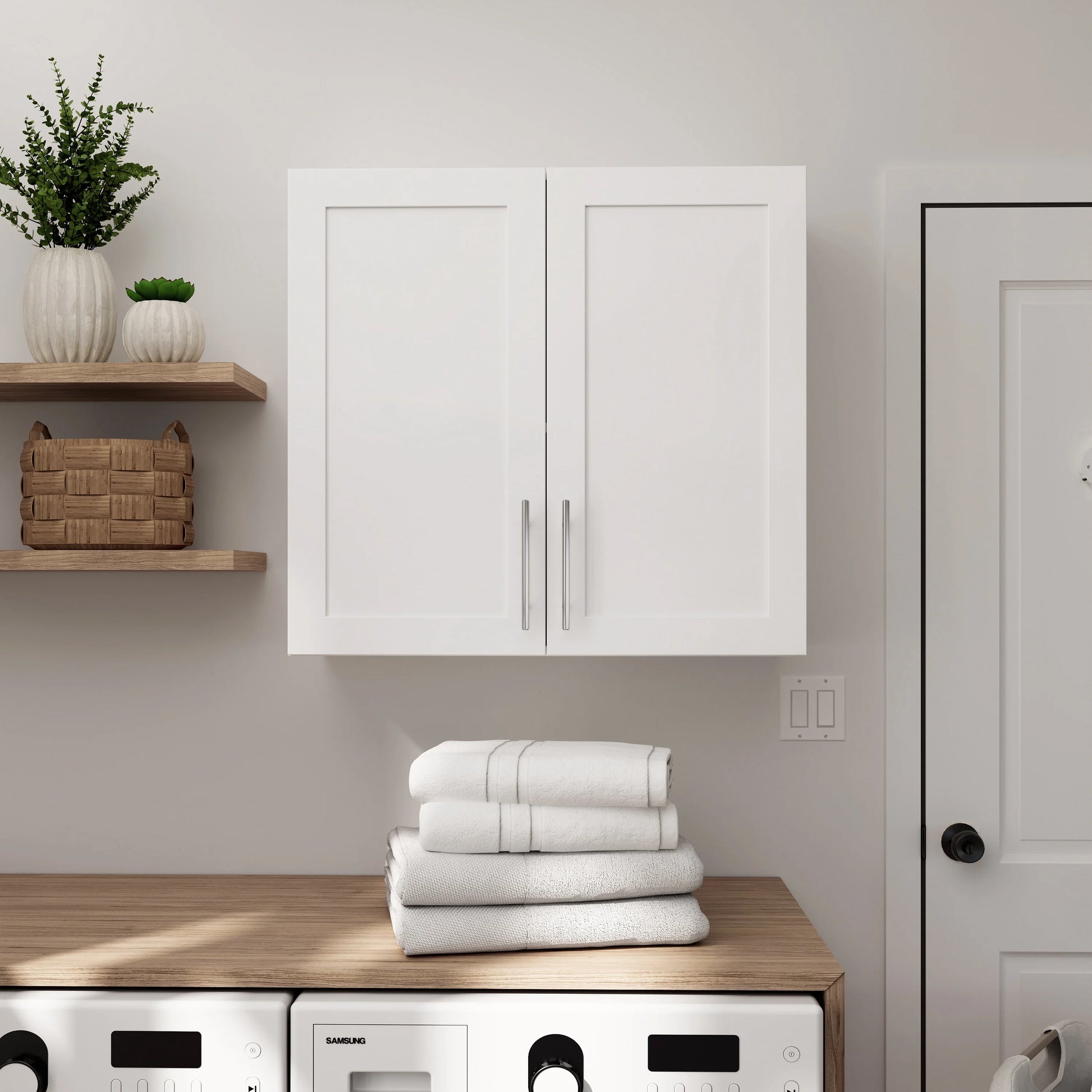 Prepac Elite 32" H Wall Cabinet with Panel Doors, White Storage Cabinet, Bathroom Cabinet, Pantry Cabinet with with 1 Adjustable Shelf 12.75" D x 32" W x 30" H, WSUR-1003-1