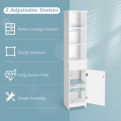 Costway Bathroom Tall Storage Cabinet Freestanding Linen Tower w/Open Shelves & Drawer