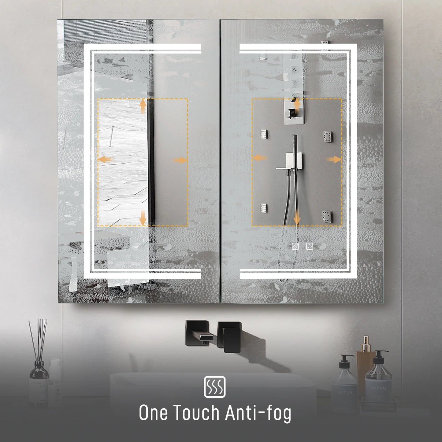Ktaxon LED Lighted Medicine Cabinet with Mirror Bathroom Wall Cabinet w/Defogger, Dimmable, Memory function, Outlets & USB, 32"x28", Black