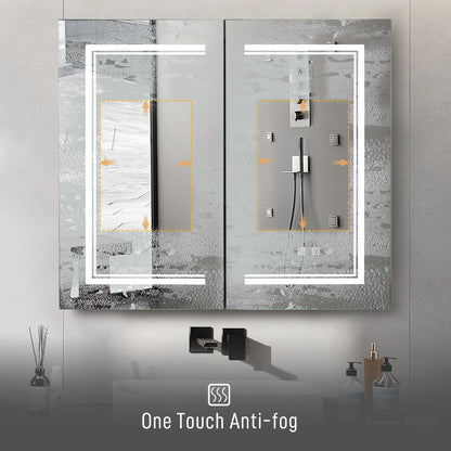 Ktaxon LED Lighted Medicine Cabinet with Mirror Bathroom Wall Cabinet w/Defogger, Dimmable, Memory function, Outlets & USB, 32"x28", Black