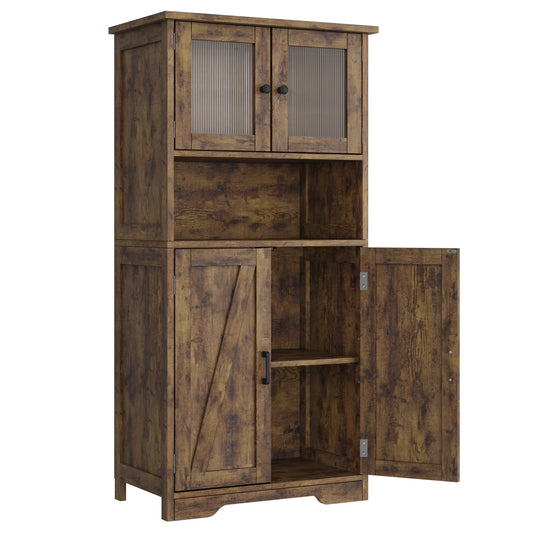 Kitchen Pantry Storage Cabinet with Doors and Shelves, 50.4" Freestanding Pantry Cabinets, Wooden Cupboard, Large Floor Cabinet for Bathroom, Kitchen, Dining Room, Living Room, Rustic Brown